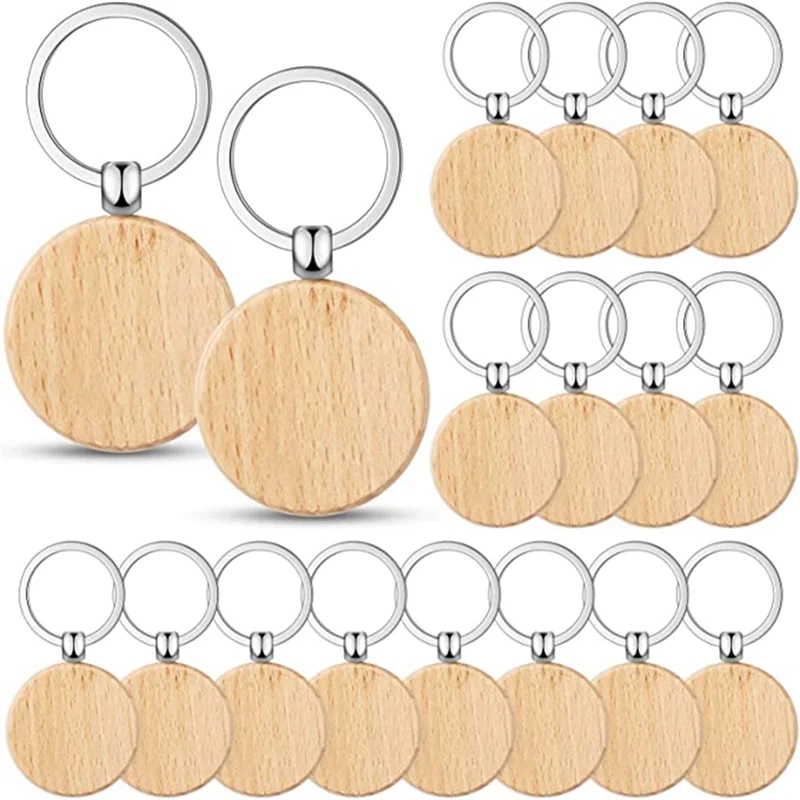 

50 Pieces Blank Wooden Key Tag Key Engraving Blanks Unfinished Wood Keychain Key Ring Key Tags for DIY Crafts,Round