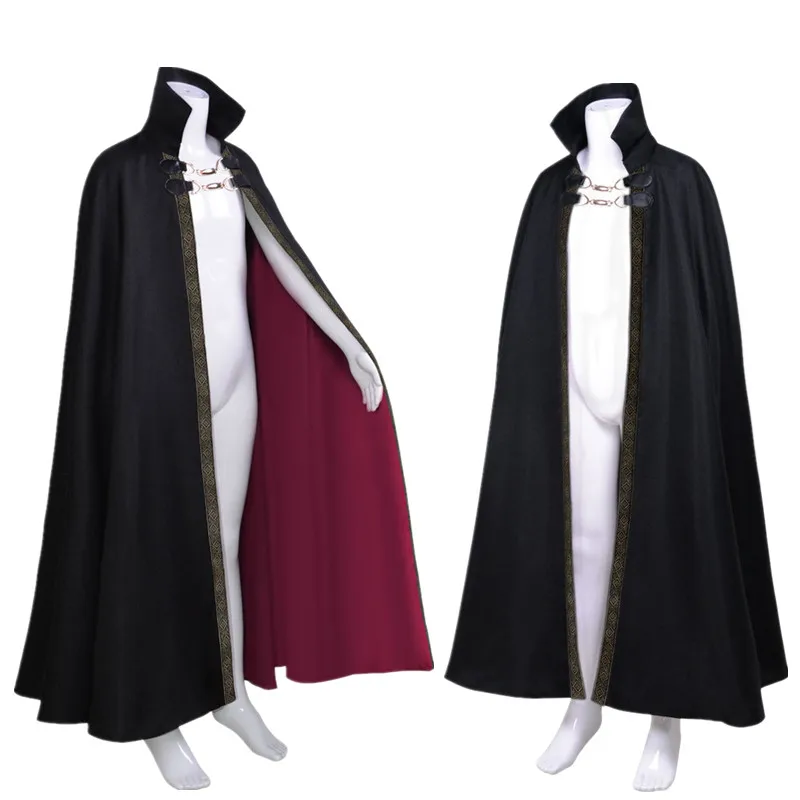 

Death Scary Devil Role Red Black Witch Vampire Long Cape Cloak Hooded Cosplay Costume Adult Unisex Retro Halloween Ages Capes