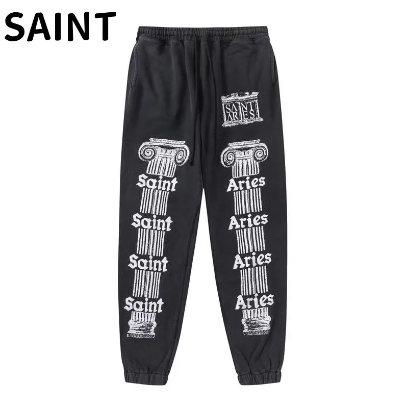 

Saint Michael's Top Edition High Street American Retro Pure Cotton Large Loose Skull Print Casual Sports Pants