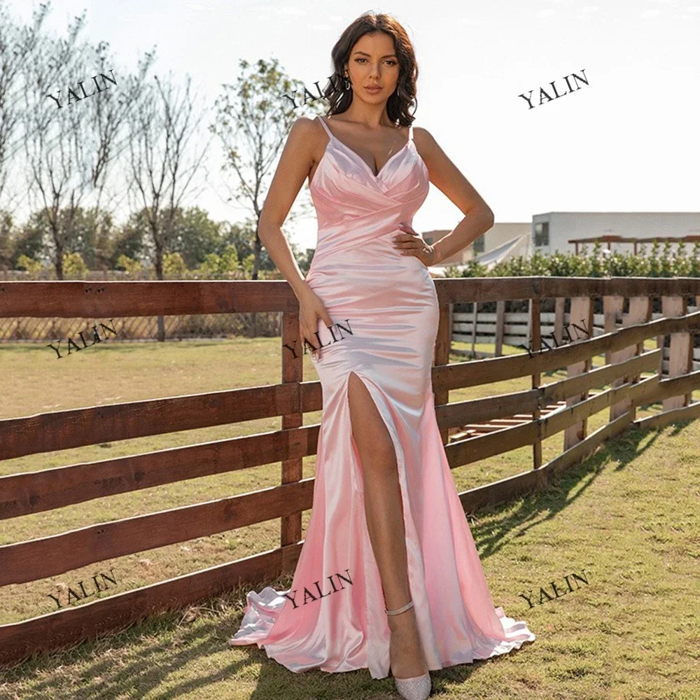 YALIN Sexy Pink Satin Sheath Cocktail Party Dresses Floor Length Side Slit Celebrity Gowns Long Spaghetiti Straps Prom Dress
YALIN Sexy Pink Satin Sheath Cocktail Party Dresses Floor Length Side Slit Celebrity Gowns Long Spaghetiti Straps Prom Dress