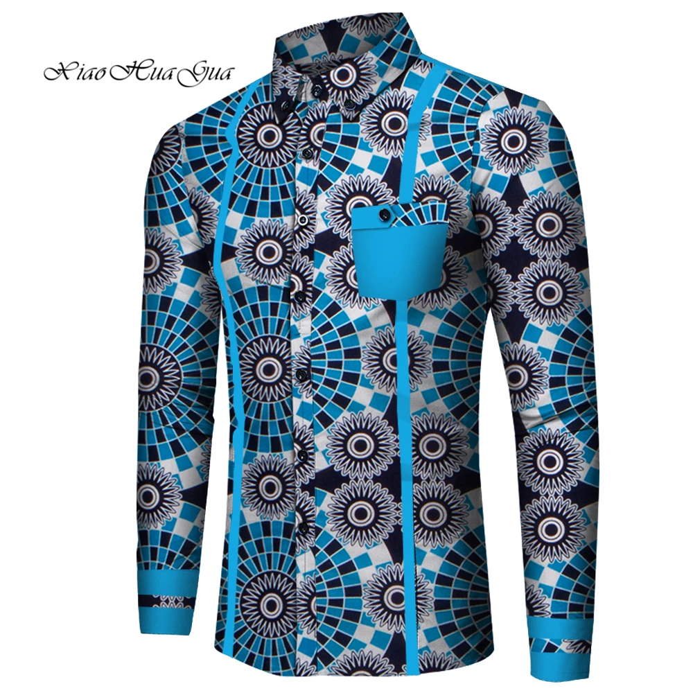 

Men Long Sleeve Shirt Bazin Riche Traditional African Clothing Cotton Print Dashiki Tops African Clothes Causal Shirts WYN818