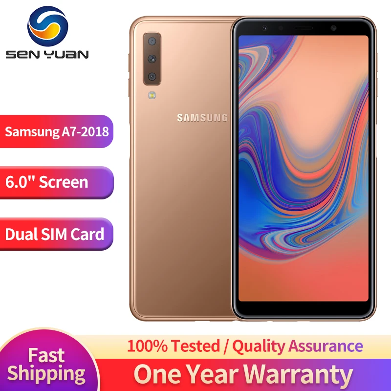 

Original Samsung Galaxy A7 2018 A750F 4G LTE Mobile Phone Dual SIM 6.0'' 4GB RAM 64GB/128GB ROM CellPhone Octa Core SmartPhone