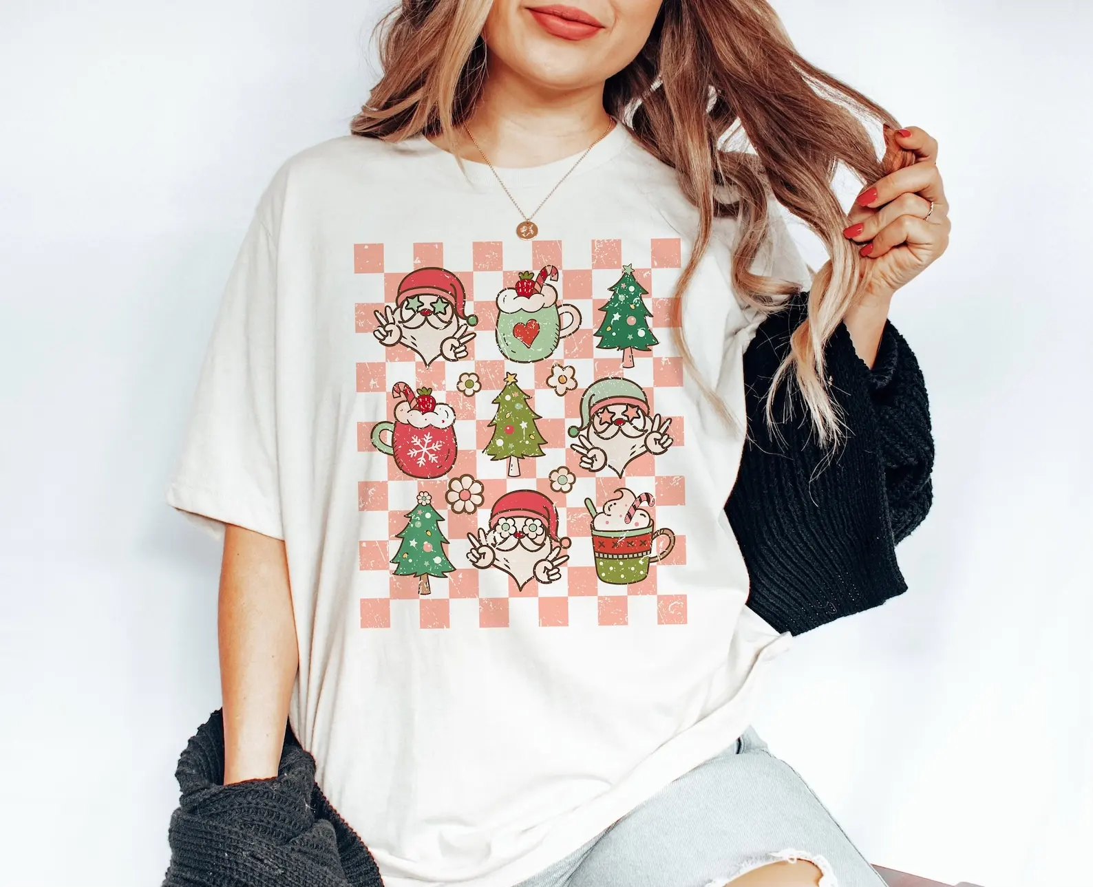 Retro Christmas Shirt Checkered Holiday Vibes Grunge Santa Claus & Trees Flowers Vintage Xmas
Retro Christmas Shirt Checkered Holiday Vibes Grunge Santa Claus & Trees Flowers Vintage Xmas