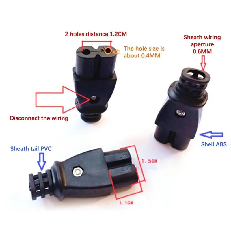 

1PC C8 Male Power Socket C7 Female Plug Power Outlet Embedded Electric Connector Connector 35mm*15mm AC 2.5A 5A 250v