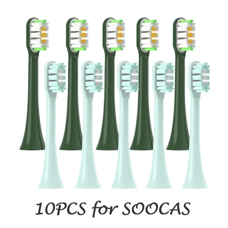 

10 PCS Copper Free Replaceable Brush Heads for SOOCAS X3/X3U/X5 Soft DuPont Bristle Mint/VanGo Green Sonic Refills Nozzles