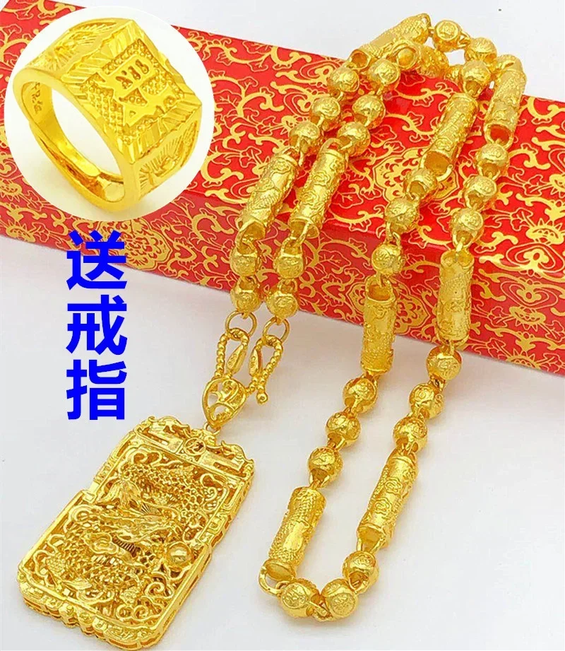 

Pure Men's Rough Wide Chain 24k Color Plating Lasting Thai 100% Plated Real 999 Gold 18k Necklace Pendant Men for Women's Gifts