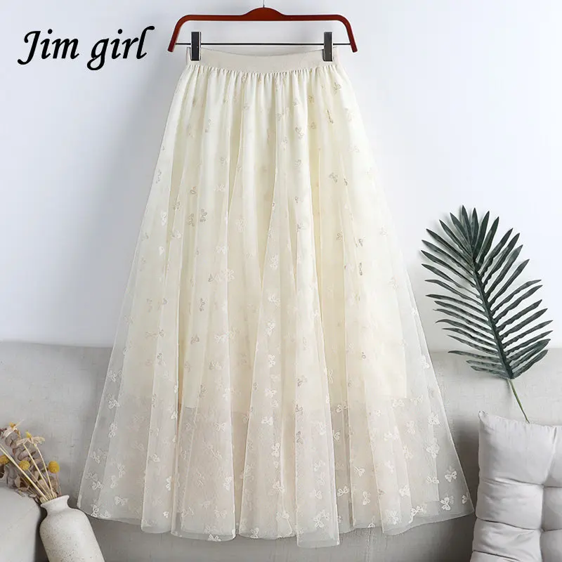 Sweet Bow Print Long Tulle Skirts Women Vintage Butterfly Elastic High Waist A-Line Mesh Pleated Female Midi Skirt Faldas Jupe
Sweet Bow Print Long Tulle Skirts Women Vintage Butterfly Elastic High Waist A-Line Mesh Pleated Female Midi Skirt Faldas Jupe