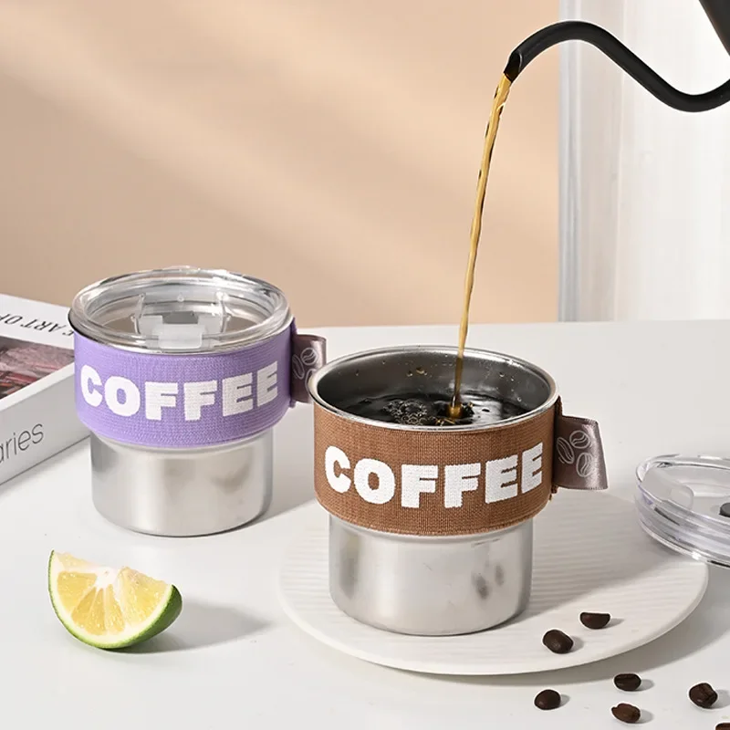 

400ml 304 Stainless Steel Coffee Cups with Lid Anti-fall High-temperature Resistant Portable Travel Mug Beer Milk Water Cup