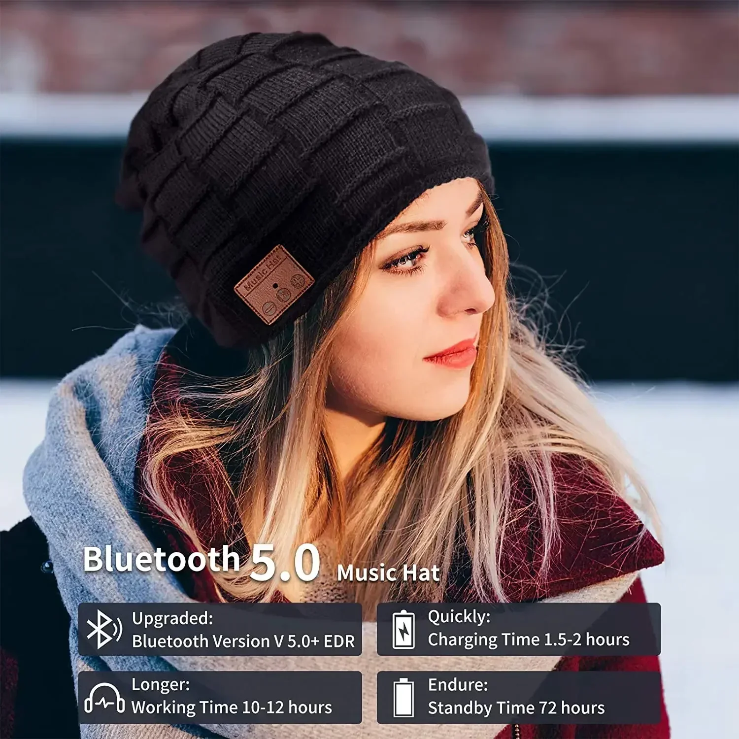 Wireless Bluetooth 5.0 Beanie Hat Unisex Winter Outdoor Sports Knitted Hat Music with Mic Cap Headphone Mens Gifts for Christmas
Wireless Bluetooth 5.0 Beanie Hat Unisex Winter Outdoor Sports Knitted Hat Music with Mic Cap Headphone Mens Gifts for Christmas