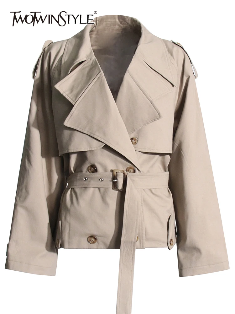TWOTWINSTYLE Solid Patchwork Belt Casual Loose Trenches For Women Lapel Long Sleeve Spliced Button Minimalist Trench Female 2023
TWOTWINSTYLE Solid Patchwork Belt Casual Loose Trenches For Women Lapel Long Sleeve Spliced Button Minimalist Trench Female 2023