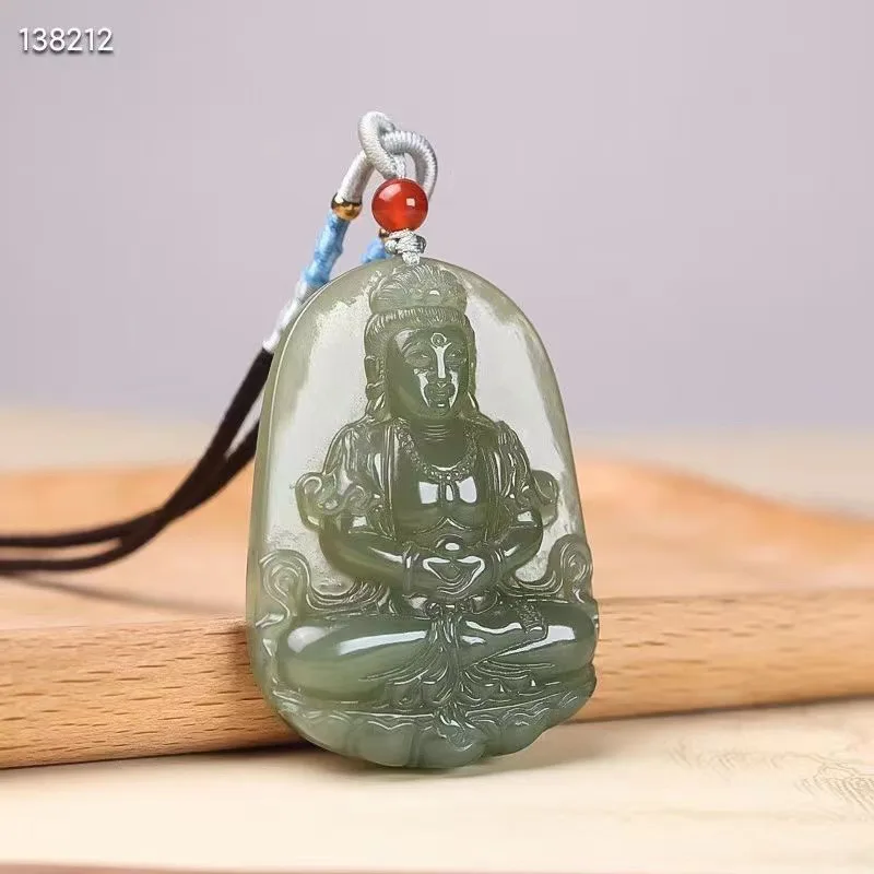 

Natural 100% real green hetian jade carve guanyin jade pendant necklace jewellery for men women gifts luck Bless peace