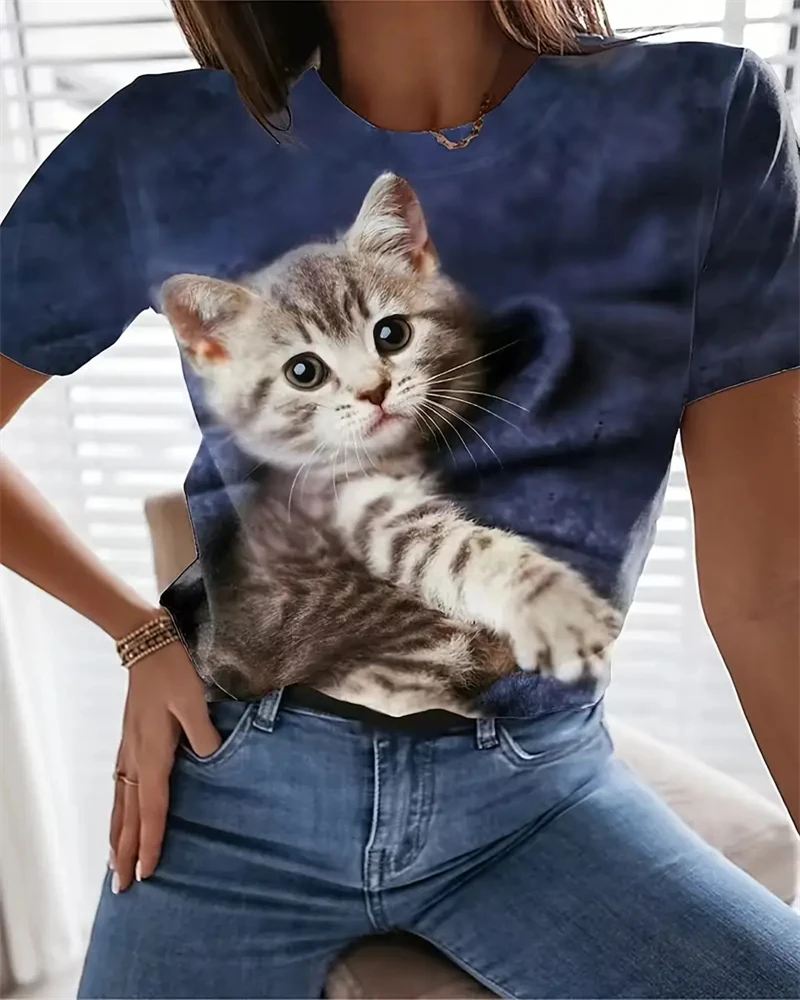 3D Cat Print Crew Neck T-shirt Casual Loose Short Sleeve Tops Women's Clothing Summer
3D Cat Print Crew Neck T-shirt Casual Loose Short Sleeve Tops Women's Clothing Summer