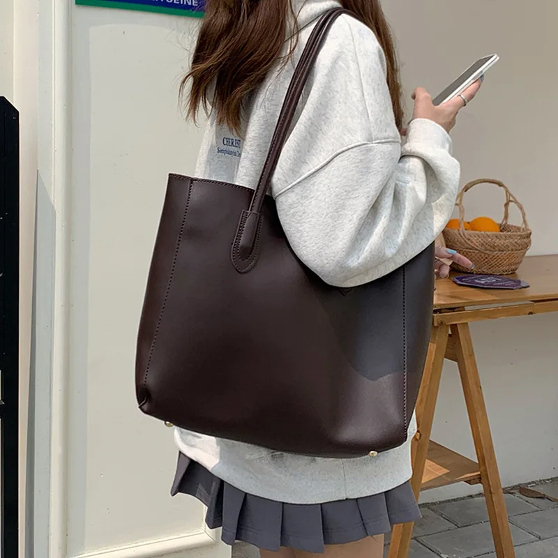 

Fashion Women Shoulder Bag PU Leather Tote Handbags Solid Female Composite Bags High Capacity Shopping Totes with Zipper Pouch