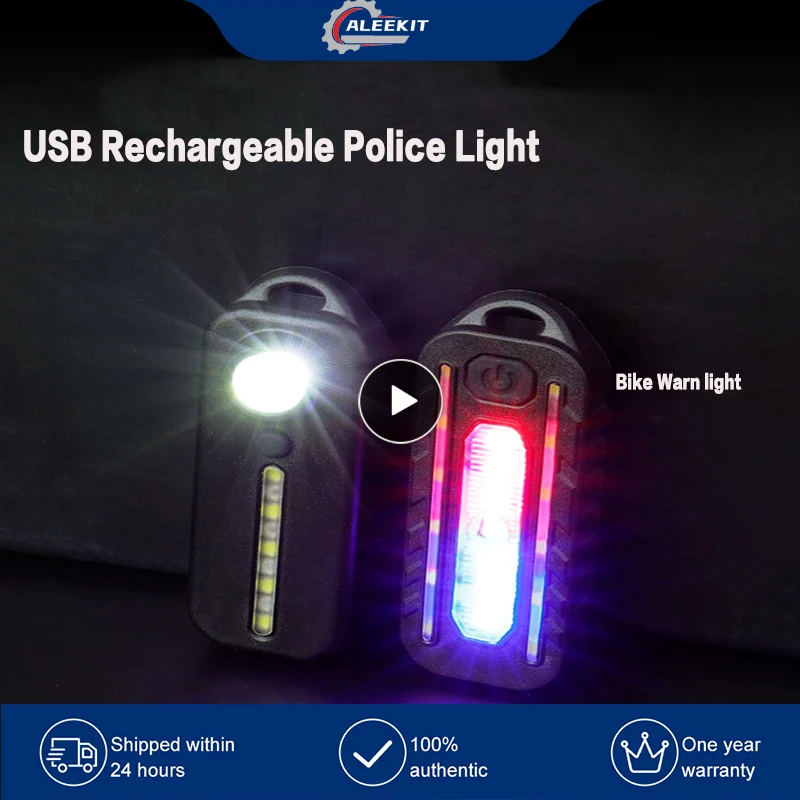 

USB Rechargeable Police Light With Clip LED Red And Blue Shoulder Flashlights Warning Safety Torch Portable Bike Warn Light