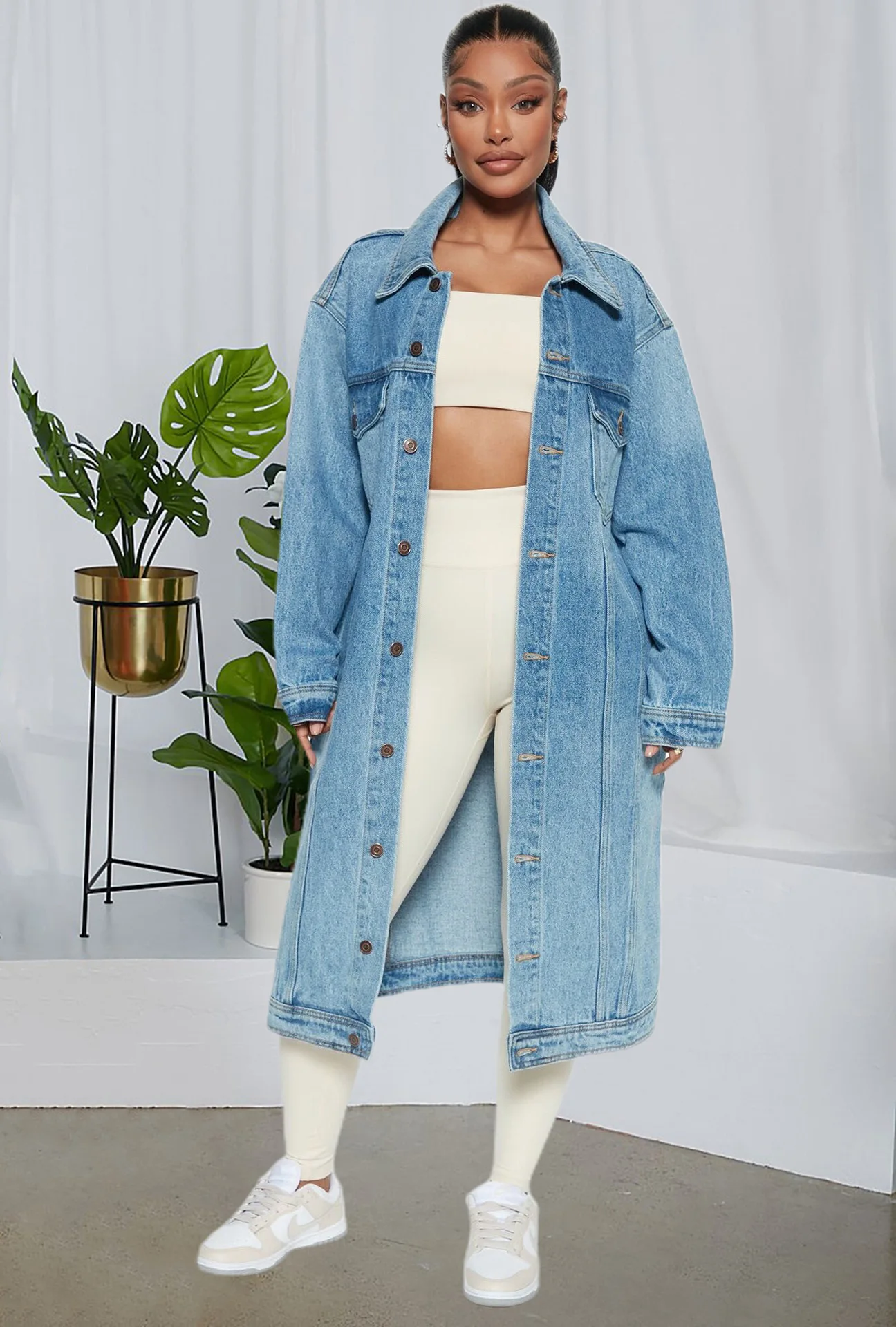 

Fashion Extra Long Autumn Winter sky blue Denim Jackets for Women Trench Coat Fall Loose Cardigan Jeans Cape Veste Femme