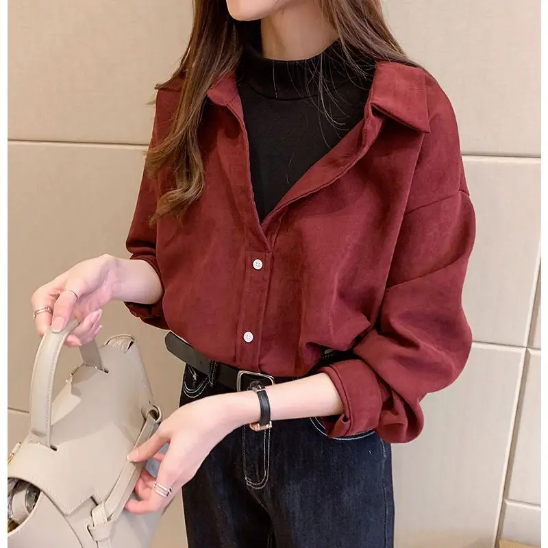 Corduroy Shirts Women Retro Polo Collar Blouses All-match Straight Button Up Elegant Long Sleeve Outwear Femme Blouse C285
Corduroy Shirts Women Retro Polo Collar Blouses All-match Straight Button Up Elegant Long Sleeve Outwear Femme Blouse C285