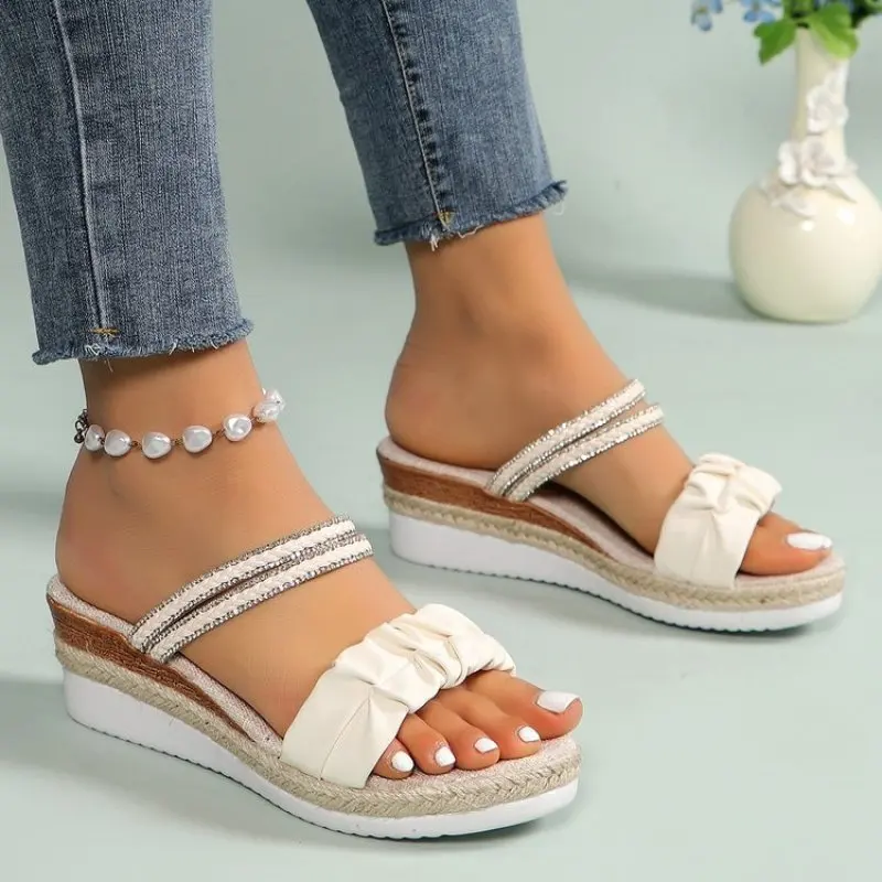 

Wedges Weave Women Slippers Shoes High Heels Beach Summer Sandals Shoes Platform Flip Flops New Fad Slides Zapatillas Plus Size