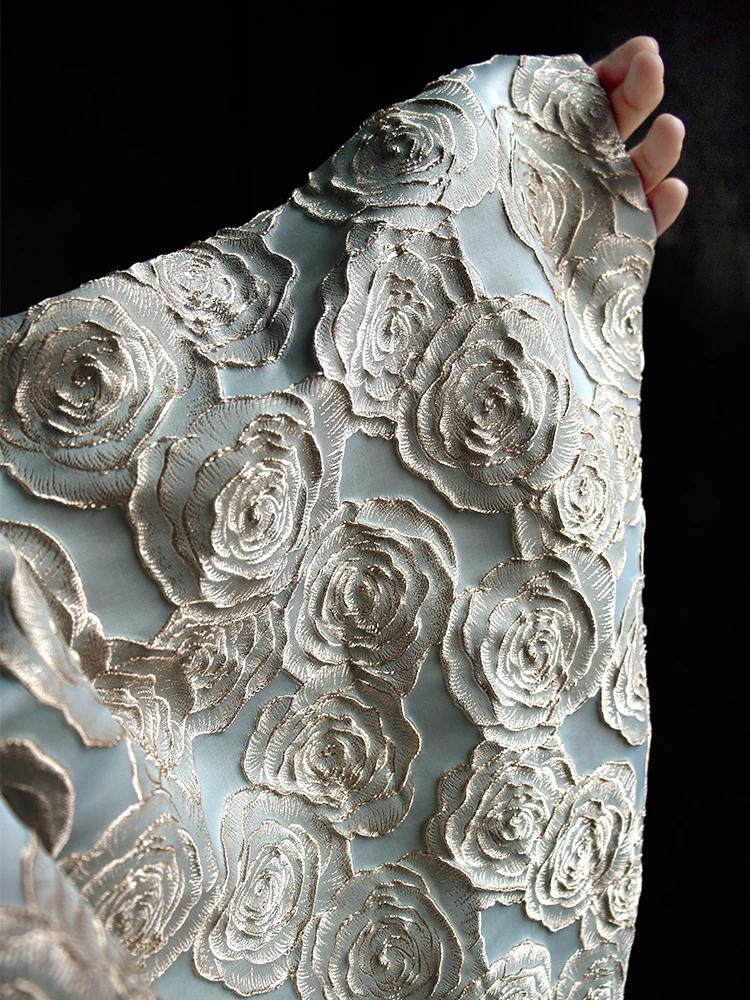 

Niche Retro Blue Three-Dimensional Jacquard Texture Fabric Artistic Cheongsam Coat Clothing Designer Cloth