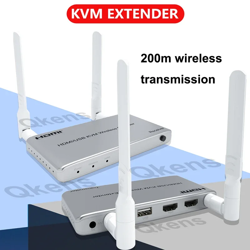 

200M Wireless HDMI KVM Extender 1080P Screen Share Audio Video Transmitter Receiver Support TV Loop /IR / USB Keyboard Mouse