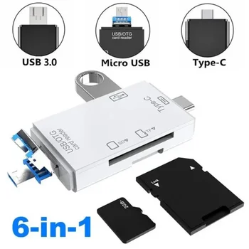 노트북 플래시 드라이브용 OTG 카드 리더기, USB 3.0 C 타입에서 SD 마이크로 TF 메모리 카드 리더기 어댑터, 휴대폰 액세서리, 6 in 1
