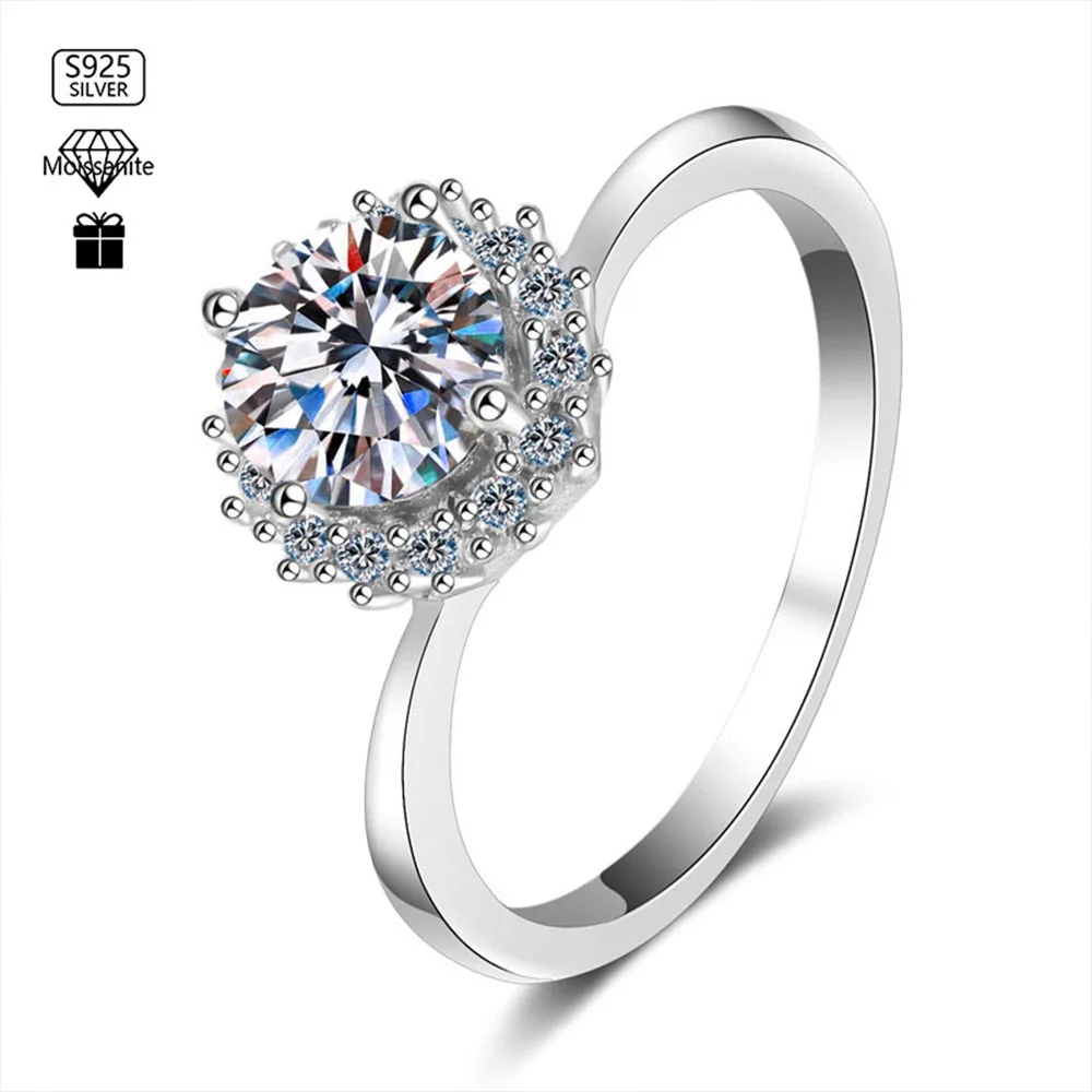 

S925 Moissanite Ring For Women 1 Carat Mosan Stone Sterling Silver 925 Ring with Moselle Diamond Ring luxury Designer Jewelry