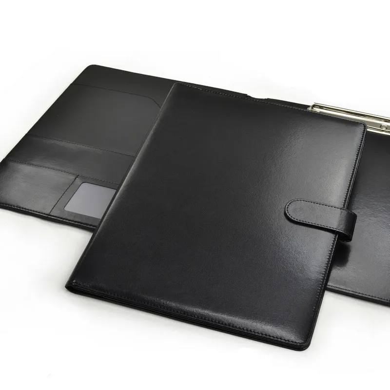 

Black A4 Leather Padfolio Portfolio File Folder Clipboard Clip Document Organizer Business Meeting Clamp Writing Pad for Office