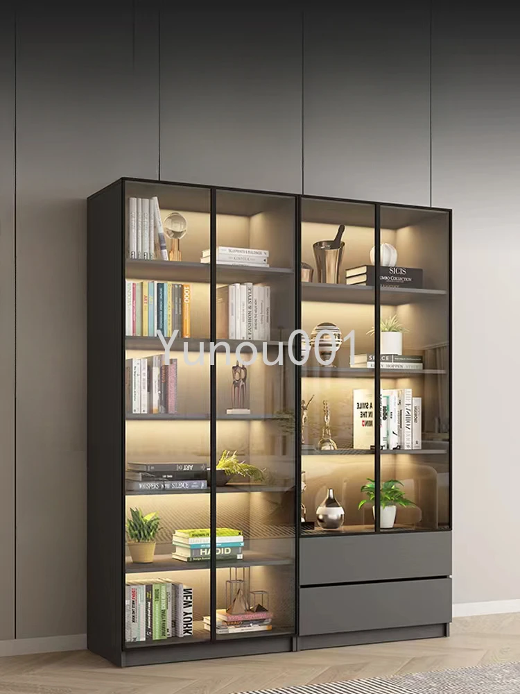 

Glass Door, Light Luxury Bookcase, Living Room, Floor To Wall, Dustproof Bookcase, Bookshelf