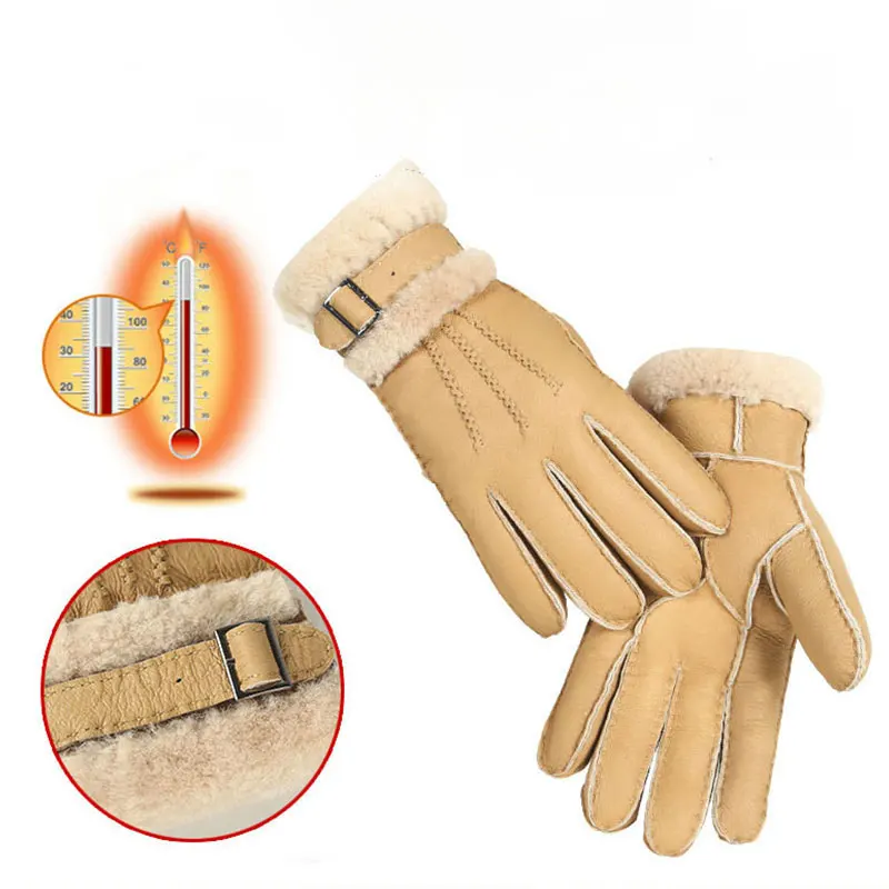 Зимние перчатки из овчины 100% для женщин и мужчин теплые натурального кашемира с