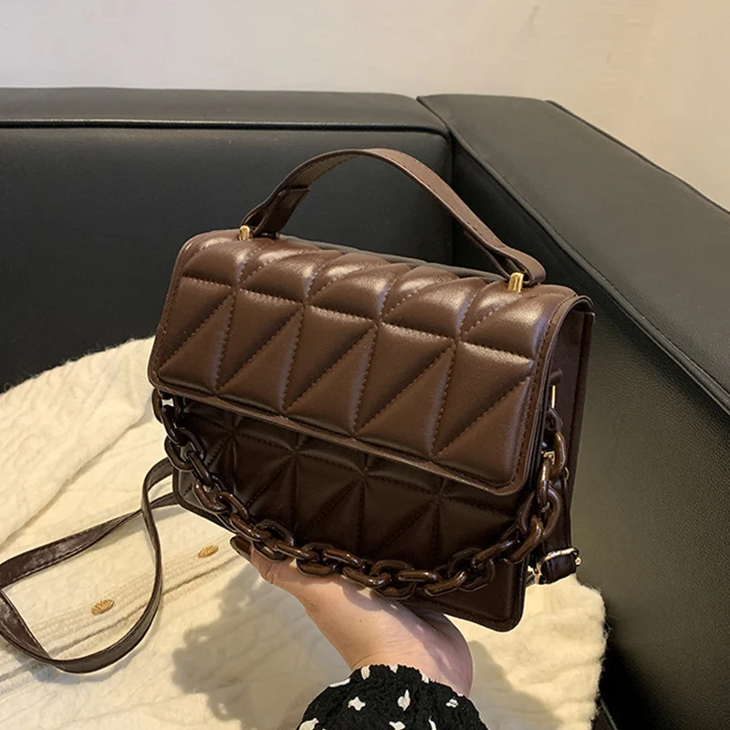 

Trendy Quilted Flap Square Bag for Women PU Leather Shoulder Messenger Bag Chains Design Crossbody Bag Fashion Brands Lady Handb