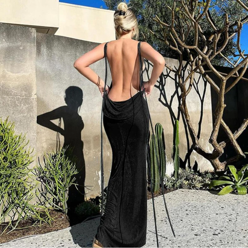 Backless Club Party Gown Long Dresses Bandage Spaghetti Strap Elegant Draped Maxi Dress for Women Outfits Sexy Evening Dress New
Backless Club Party Gown Long Dresses Bandage Spaghetti Strap Elegant Draped Maxi Dress for Women Outfits Sexy Evening Dress New