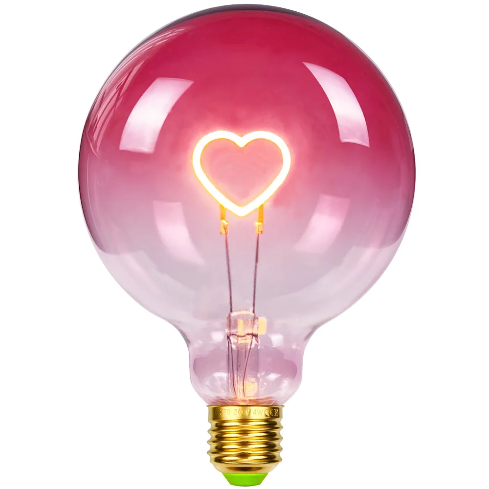 

TIANFAN Vintage Led Bulb Big Globe Pink Heart Filament 2W Dimmable G125 Edison Decorative Light Bulb 110V 220V E26 E27
