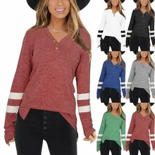 Ladies V-neck Stitching Parallel Bars Casual Long-sleeved Sweater Pullover Button
Ladies V-neck Stitching Parallel Bars Casual Long-sleeved Sweater Pullover Button