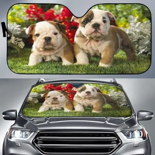 

Baby Adorable Bull Dog Puppy in The Garden Car Sunshade, Meaning Gift for Bulldog Lover, Car Windshield Durable Auto Visor for U