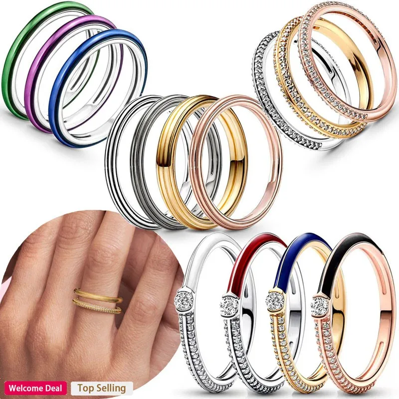 

2023 New Original Women's 925 Silver Popular ME Multi Color Drip Glue Shining Logo Ring Fashion DIY Light Luxury Charm Jewelry