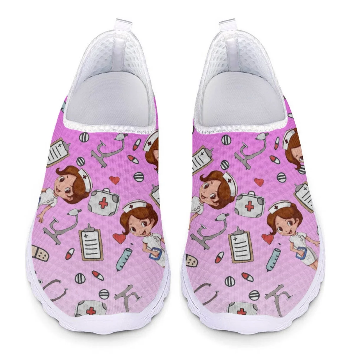 

Belidome Womens Flats Shoes Pink Cartoon Medical Nurse Design Mesh Sneaker Female Casual Walking Footwear Zapatos Para Mujeres