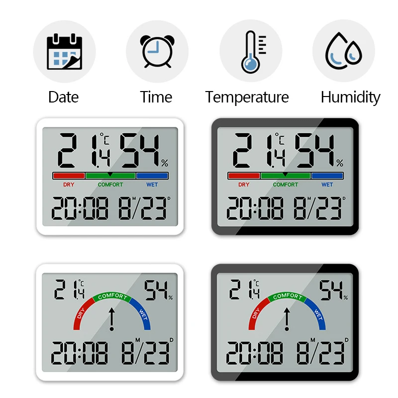

LCD Electronic Digital Temperature Humidity Meter Indoor Outdoor Multifunction Thermometer Hygrometer Weather Station Clock