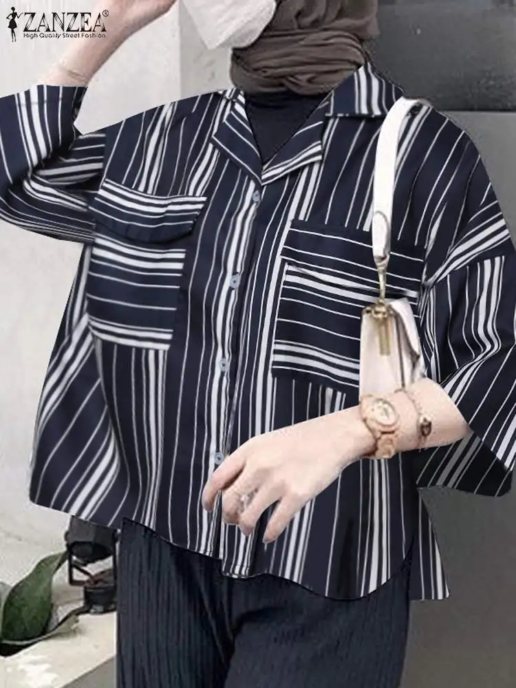 ZANZEA Fashion Stripe Muslim Blouse Woman Long Sleeve Lapel Shirt Autumn Casual Islamic Clothing Vintage Party Blusas 2024
ZANZEA Fashion Stripe Muslim Blouse Woman Long Sleeve Lapel Shirt Autumn Casual Islamic Clothing Vintage Party Blusas 2024