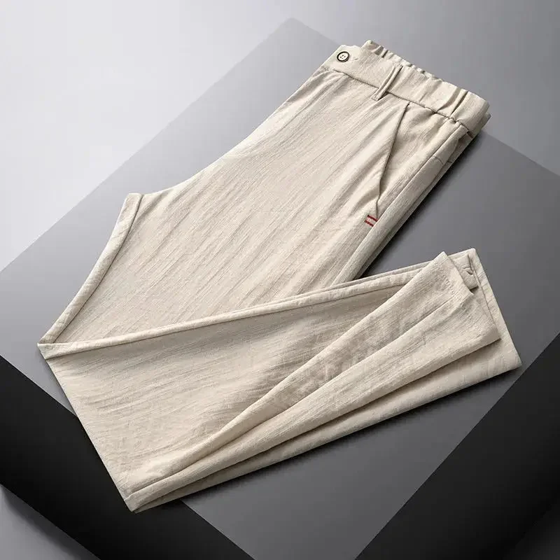 

Business Office Fashion Men's Solid Color Pants 2024 Casual Simplicity All-match Elastic Waist Cropped Summer Male Clothes