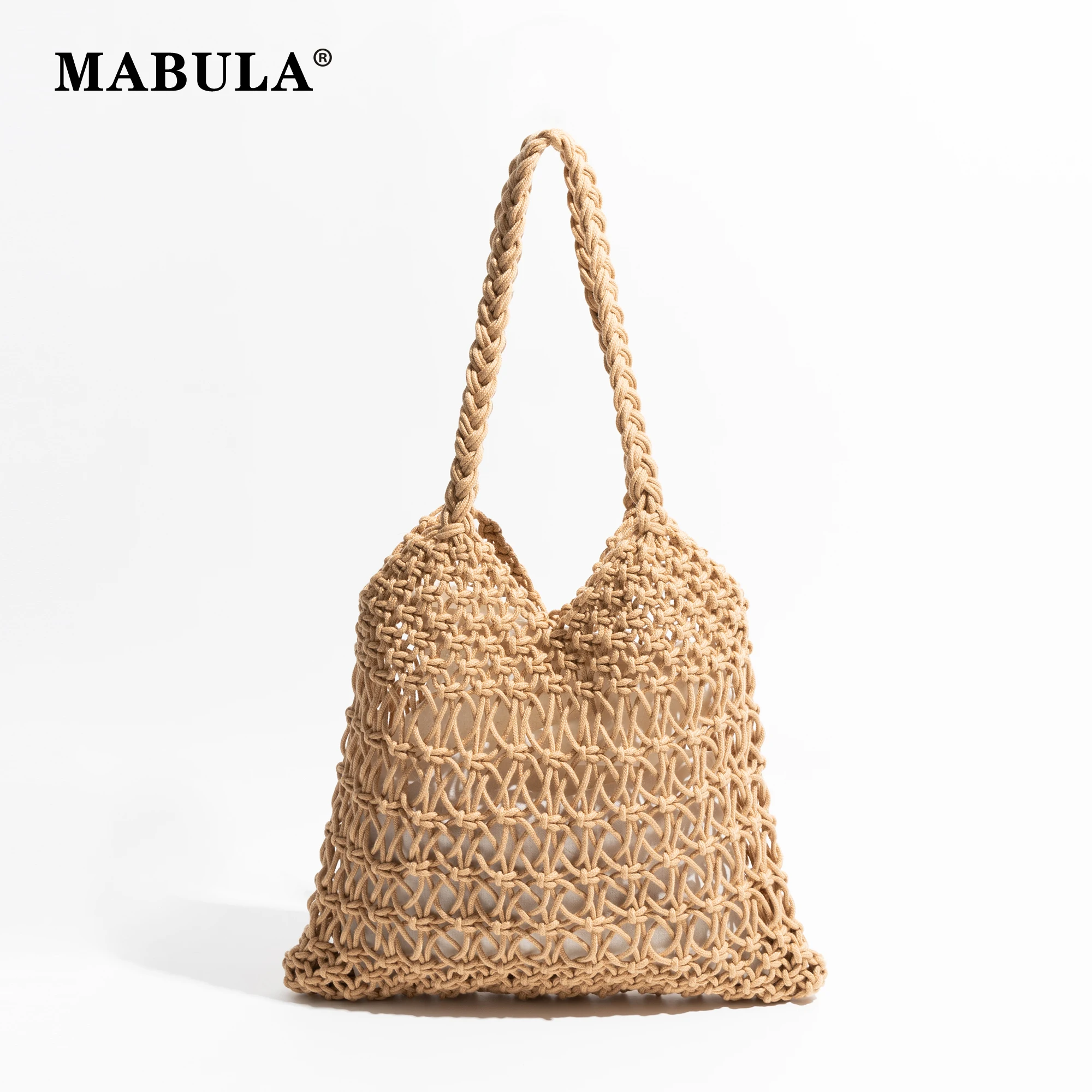 

MABULA Aesthetic 2024 Summer Woven Beach Bag Hollow Out Fishing Net Daily Tote Big Capacity Handmade Plaited Handbag