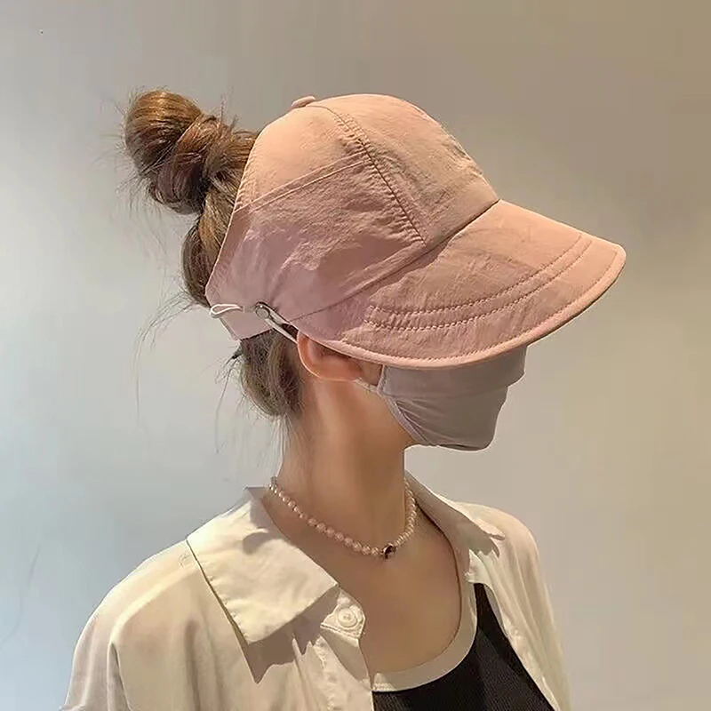 

Foldable Wide Brim Ponytail Sun Hat Drawstring Adjustable Cap Summer Quick-dry Visor Fisherman CapFor Women Beach Hat