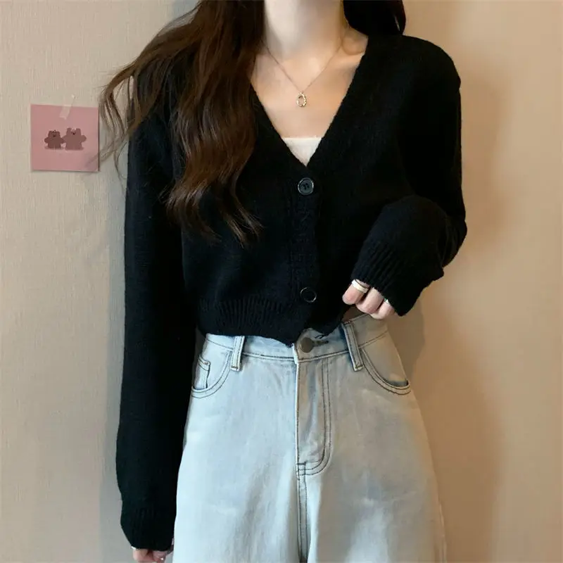 Crop Cardigan Women Slim Autumn Girlish All-match Ulzzang Tender V-neck Casual Outwear Aesthetic Classic Students Chic Clothing Crop Cardigan Women Slim Autumn Girlish All-match Ulzzang Tender V-neck Casual Outwear Aesthetic Classic Students Chic Clothing