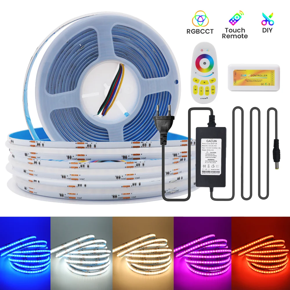 DC 24V COB LED Strip Light RGB RGBW RGBWW RGBCCT Flex FCOB LED Tape Diode 784 840LEDs/m High Density Dimmable FOB Linear Ribbon
DC 24V COB LED Strip Light RGB RGBW RGBWW RGBCCT Flex FCOB LED Tape Diode 784 840LEDs/m High Density Dimmable FOB Linear Ribbon