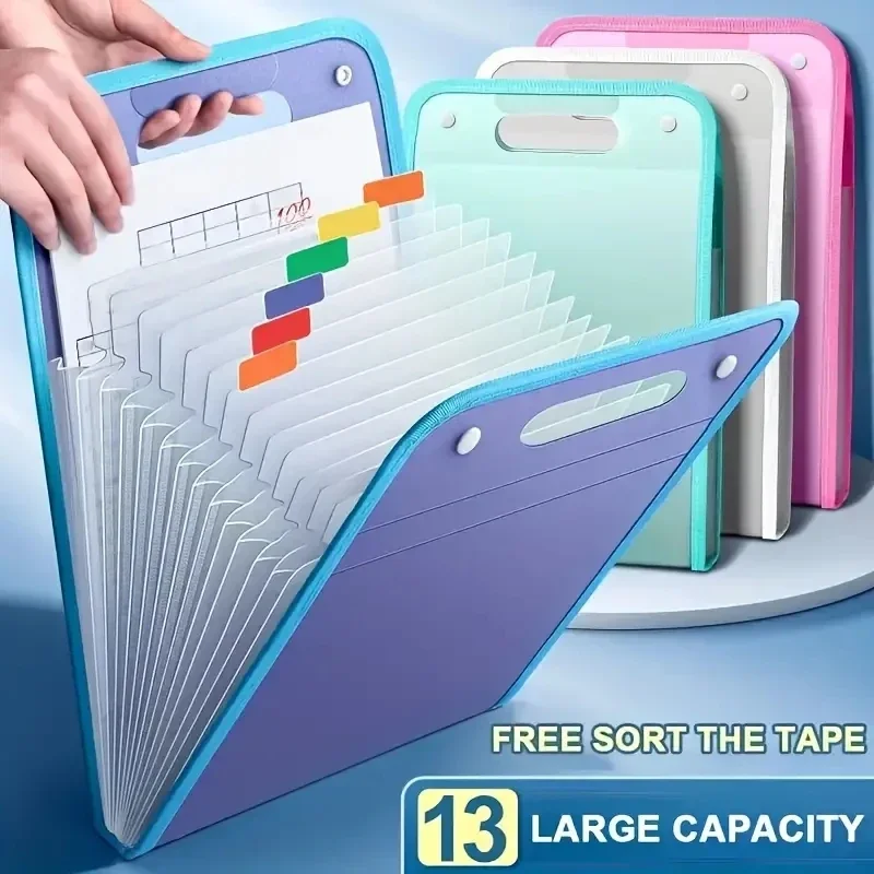 

Portable File Storage Bag, Large Capacity 13-Tier Vertical File Bag, Durable PP Material A4 Document Storage Organizer