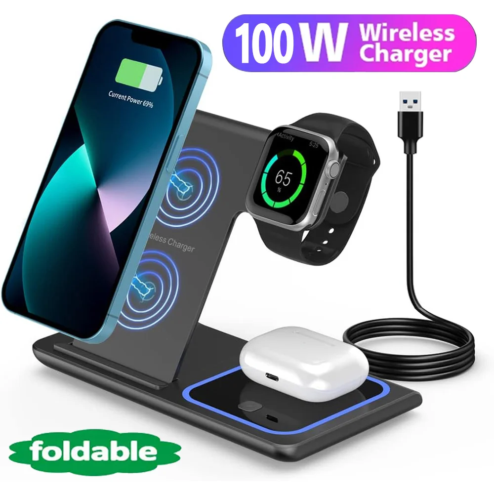 Складная Беспроводная зарядная подставка 3 в 1, 100 Вт, для iPhone 15 14 13 12
Складная Беспроводная зарядная подставка 3 в 1, 100 Вт, для iPhone 15 14 13 12