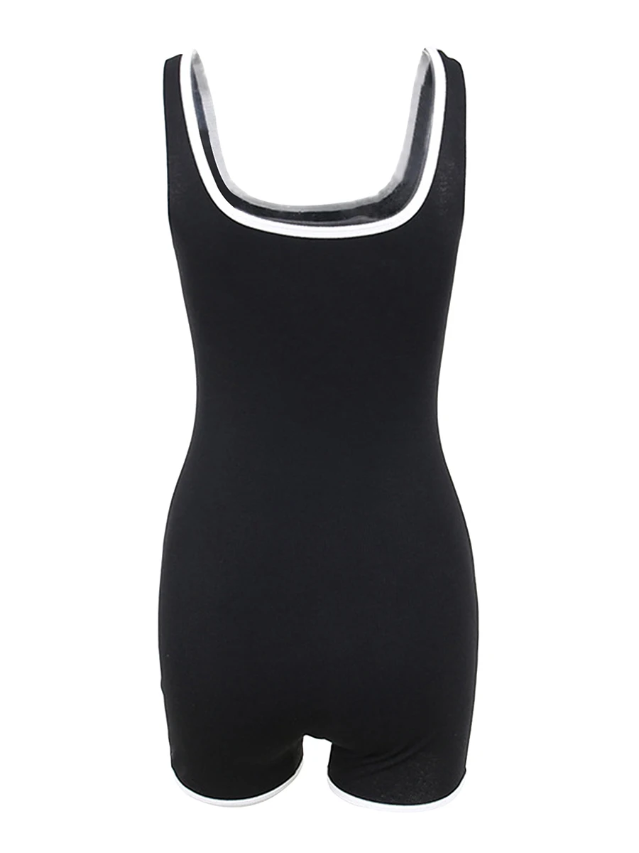 

Women Y2K Sleeveless Short Jumpsuit U-neck Contrast Color Playsuit Spaghetti Strap Cami Romper Cute Loungewear