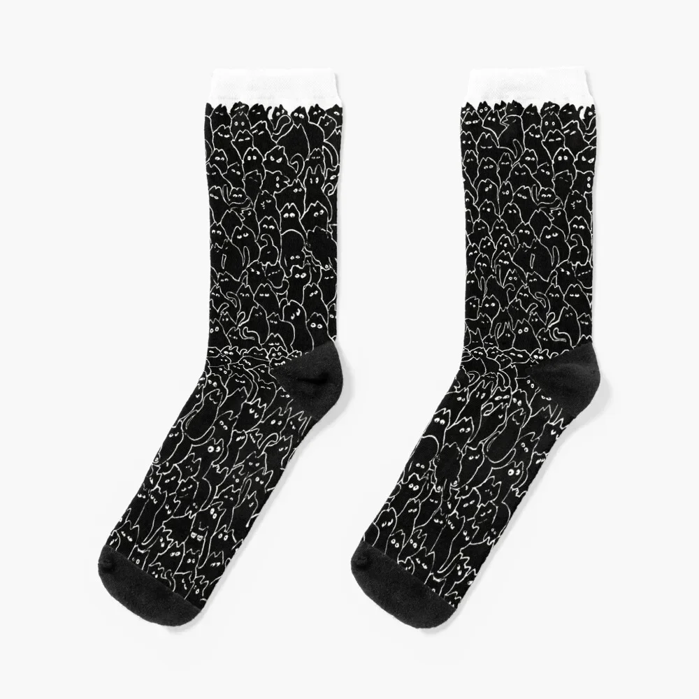 

Fat black cats pattern Socks Stockings man winter christmass gift bright garter Socks For Men Women's