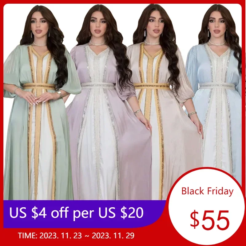 Moroccan Caftan Luxury 2023 Silk Satin Elegant Lantern Sleeve 3pcs Dress Diamonds Abaya Muslim Sets Ramadan Dresses For Women
Moroccan Caftan Luxury 2023 Silk Satin Elegant Lantern Sleeve 3pcs Dress Diamonds Abaya Muslim Sets Ramadan Dresses For Women
