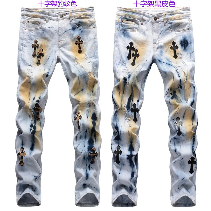 Black and leopard cross cowhide stretch slim-fit hand-painted paint holes small straight leg jeans
Black and leopard cross cowhide stretch slim-fit hand-painted paint holes small straight leg jeans