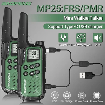 Baofeng 장거리 충전식 C 타입 충전 미니 워키토키, LCD 디스플레이 손전등, 양방향 라디오, MP25 PMR446/FRS, 2 팩