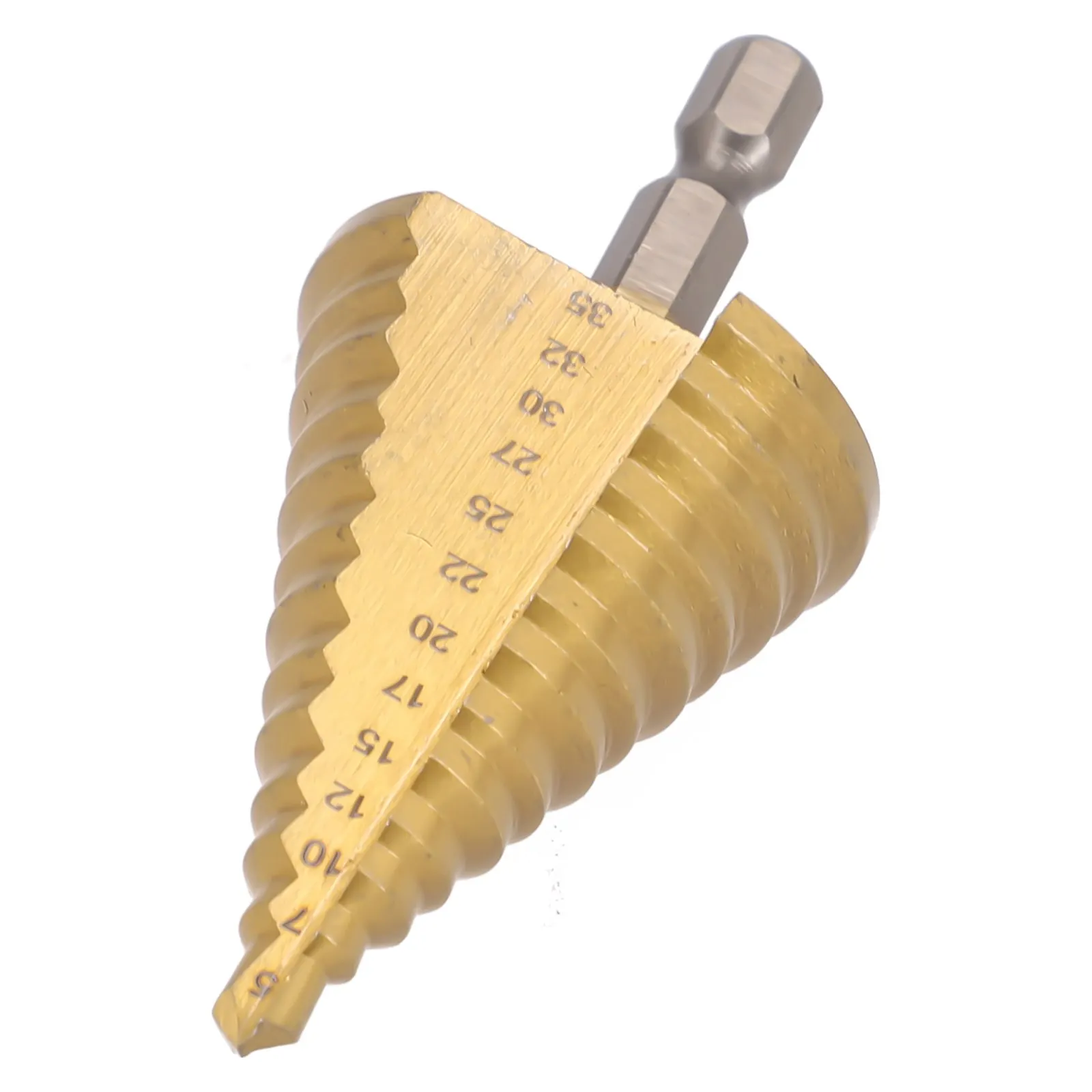 Spiral Grooved Drill Step Drill Tool Hex Handle 23x13mm Shank 35x72mm Total Size 5-35MM HSS Nitrogen Treatment
Spiral Grooved Drill Step Drill Tool Hex Handle 23x13mm Shank 35x72mm Total Size 5-35MM HSS Nitrogen Treatment